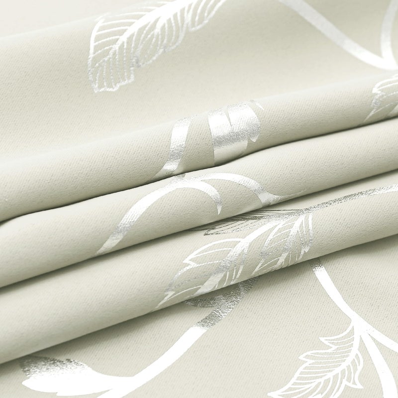 BUHUA Blackout Curtains Silver Foil Print Flower Vine Grommet Drapes, Room Darkening Thermal Insulated Curtains, Noise Reducing Curtain for Bedroom, Cream, 52Wx84L, 2 Panels - Image 5