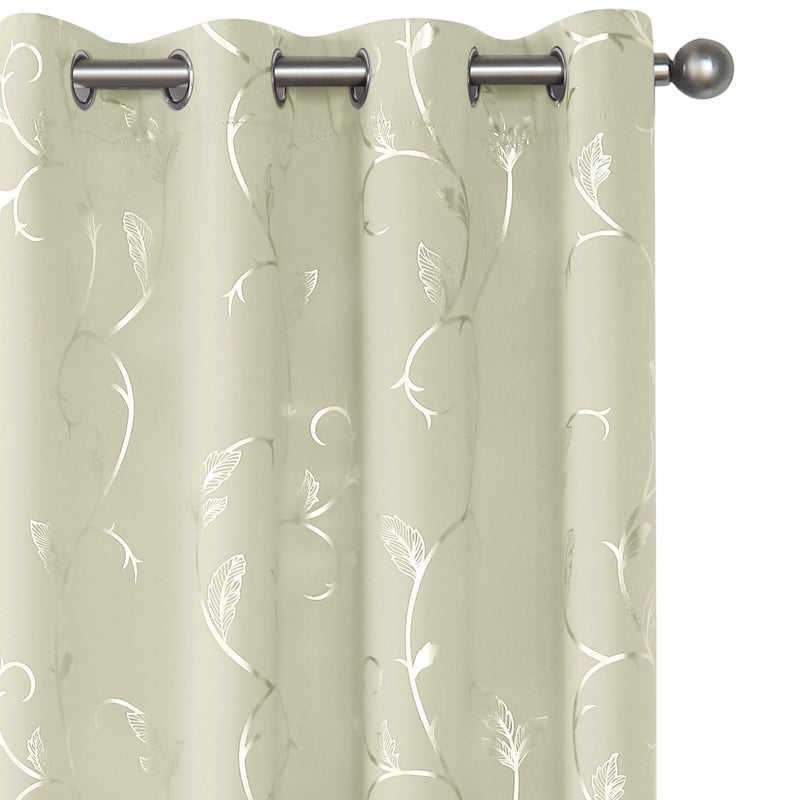 BUHUA Blackout Curtains Silver Foil Print Flower Vine Grommet Drapes, Room Darkening Thermal Insulated Curtains, Noise Reducing Curtain for Bedroom, Cream, 52Wx84L, 2 Panels - Image 1