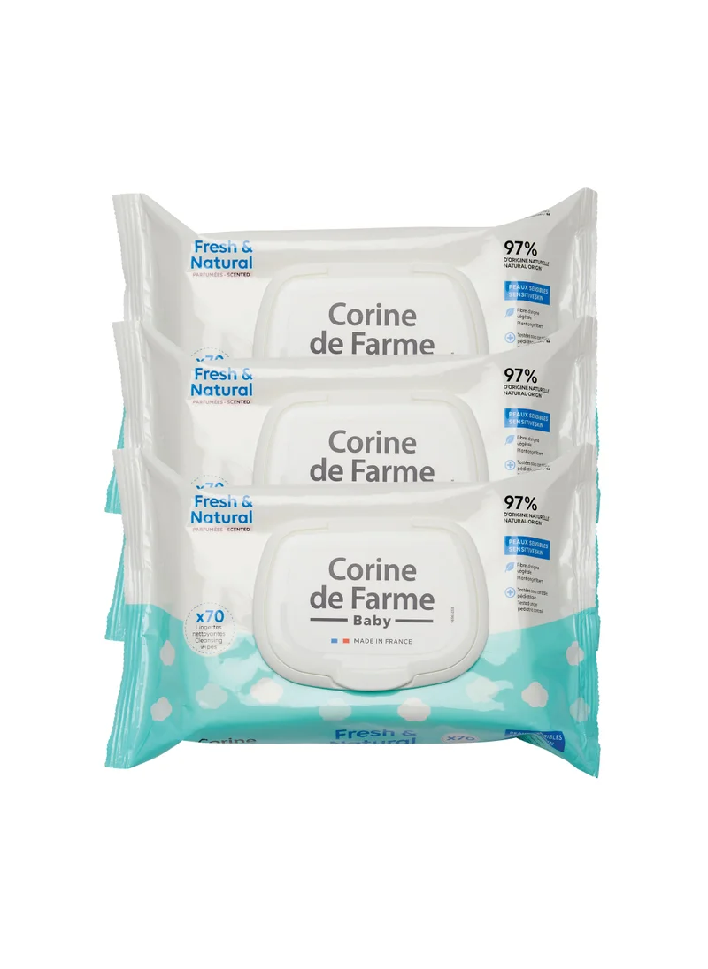 كورين دي فارم CDF - Baby Fresh & Natural Wipes 70's Pulls x 3 Value Pack