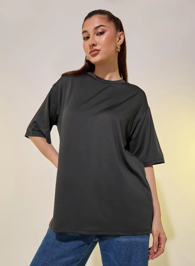 Take Two Take Two Back Slogan Print Dropped Shoulder Oversized T-Shirt
