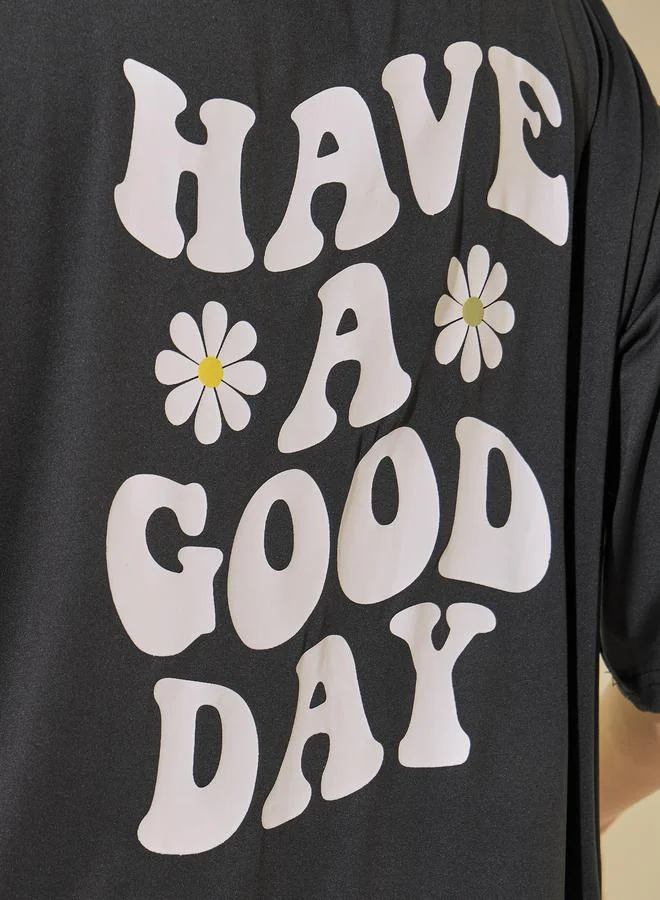 Take Two Take Two Back Slogan Print Dropped Shoulder Oversized T-Shirt