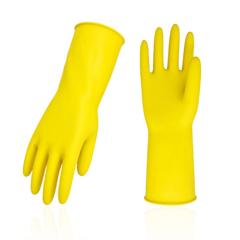 Vgo 1Pair Reusable Household Gloves Rubber Dishwashing gloves Extra Thickness Long Sleeves Kitchen Cleaning Working Painting Gardening Pet Care Size XL Yellow HH4601 - Image 3