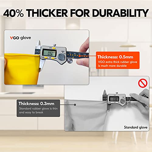 Vgo 1Pair Reusable Household Gloves Rubber Dishwashing gloves Extra Thickness Long Sleeves Kitchen Cleaning Working Painting Gardening Pet Care Size XL Yellow HH4601 - Image 5