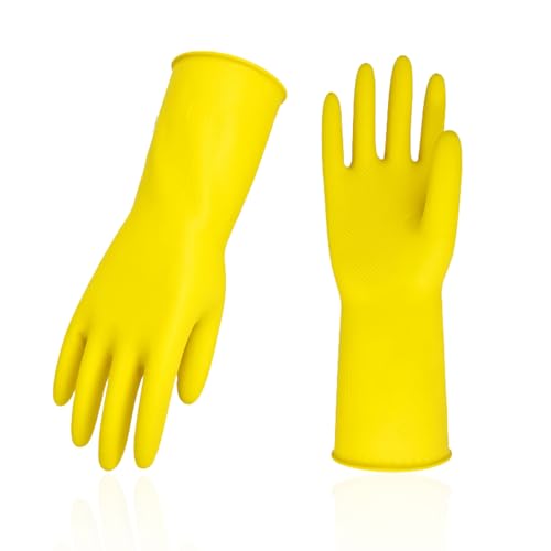 Vgo 1Pair Reusable Household Gloves Rubber Dishwashing gloves Extra Thickness Long Sleeves Kitchen Cleaning Working Painting Gardening Pet Care Size XL Yellow HH4601 - Image 2