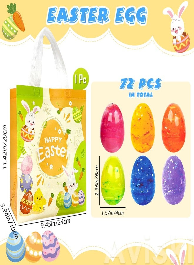 Aviski 72Pcs 2.36'' Tall Painted Iridescent Marble-like Easter Eggs for Kids Egg Hunt Basket Bag Empty Stuffers Fillers with 1pc Cute Non Woven Bags, Toys Filling Treats and Easter Theme Party Supplies Favor - Image 2