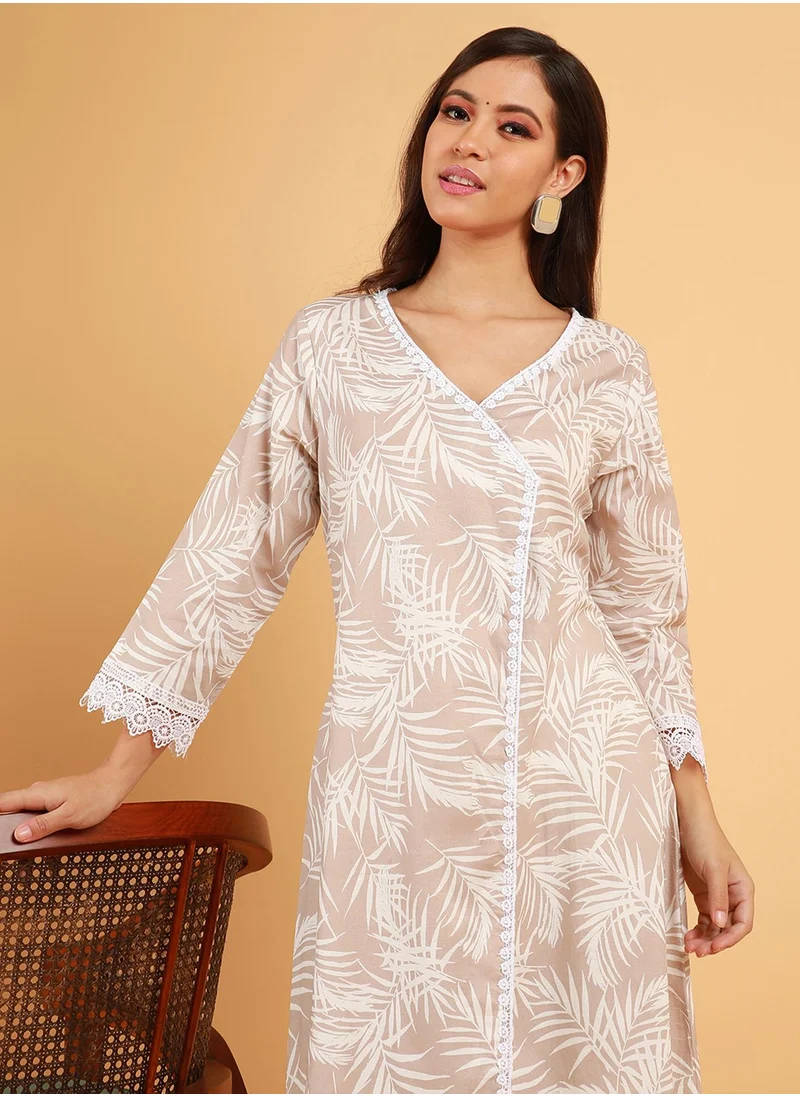QISSA Women's Saltbox Beige Soft Fern Kurta With Trousers