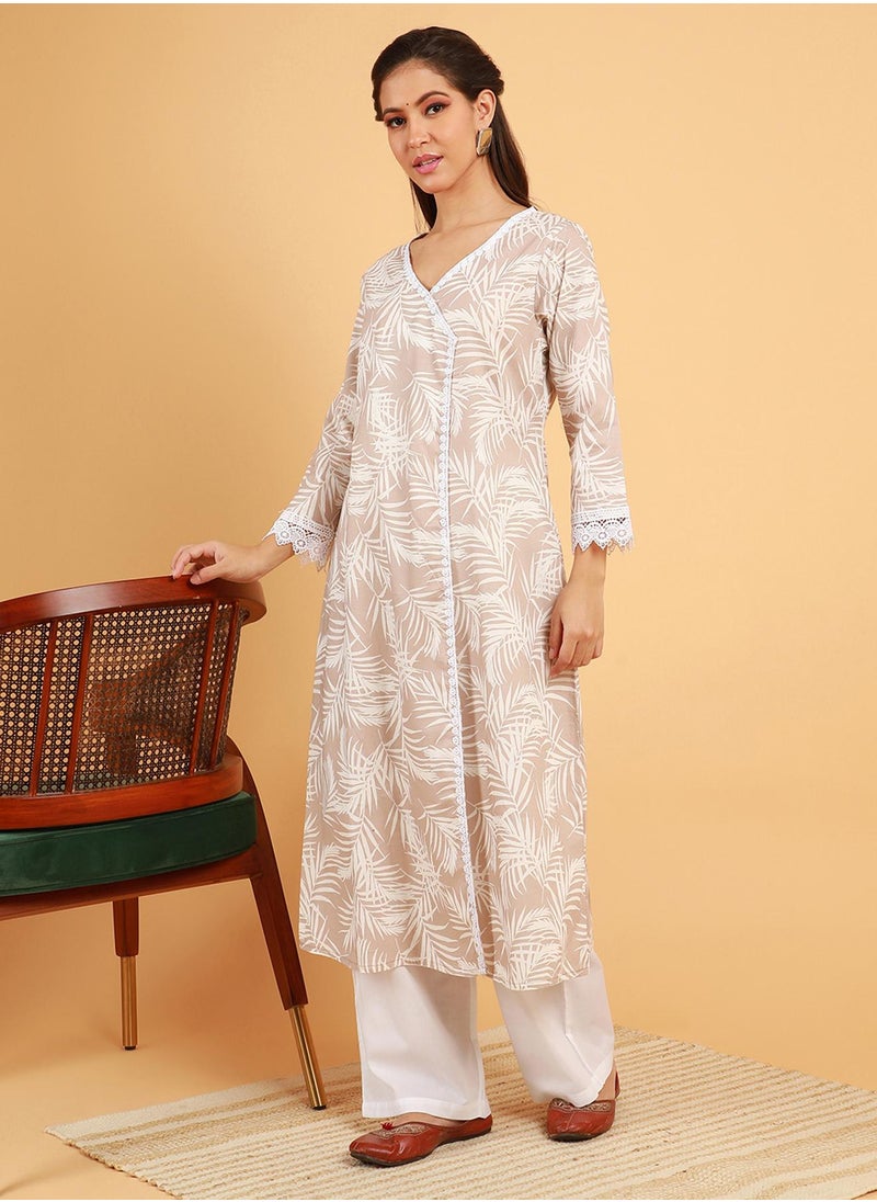  قصة Women's Saltbox Beige Soft Fern Kurta With Trousers  - Image 3
