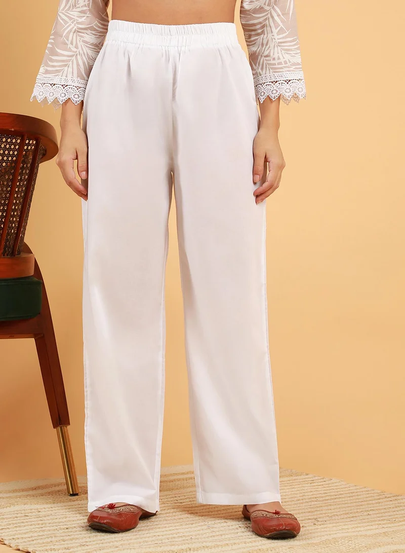 QISSA Women's Saltbox Beige Soft Fern Kurta With Trousers