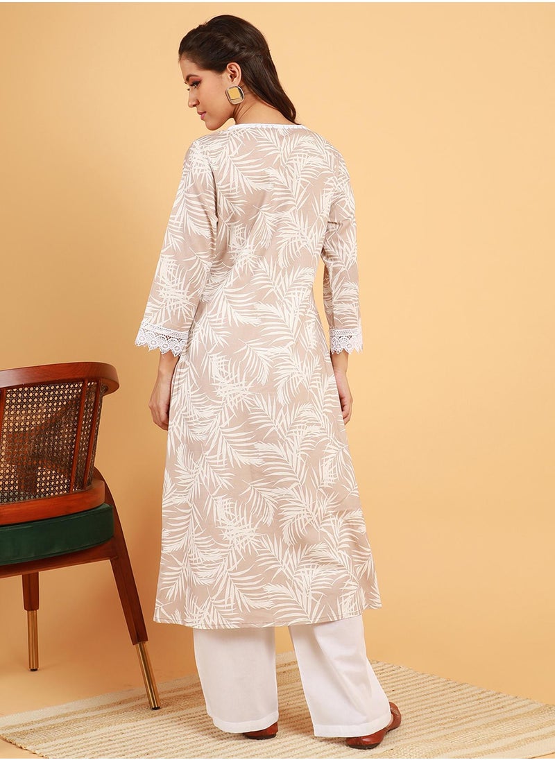  قصة Women's Saltbox Beige Soft Fern Kurta With Trousers  - Image 4