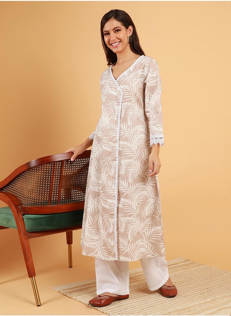  قصة Women's Saltbox Beige Soft Fern Kurta With Trousers  - Image 5