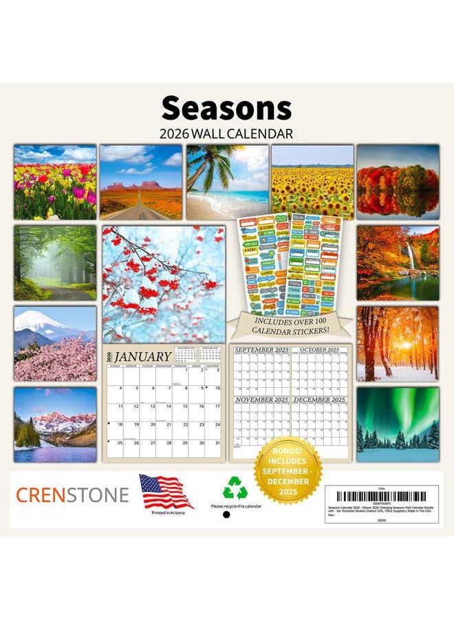 Crenstone Seasons Calendar 2026 - Deluxe 2026 Changing Seasons Wall Calendar Bundle with Over 100 Calendar Reminder Stickers (Nature Gifts, Office Supplies) | Made In The USA - Image 2