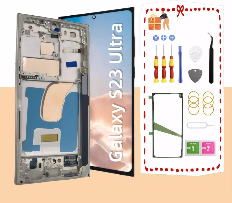 LNONLS Store شاشة OLED بديلة لجهاز سامسونج جالكسي S23 ألترا 5G مع أدوات التركيب S918U S918A النسخة الأمريكية (فضي) - Image 1