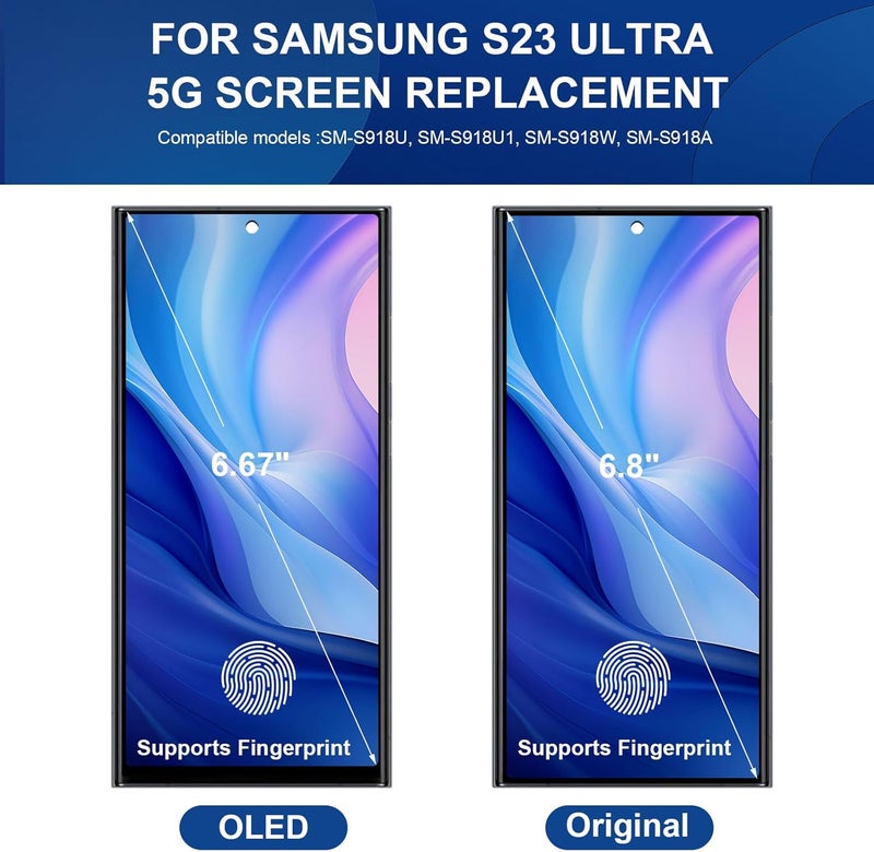 LNONLS Store شاشة OLED بديلة لجهاز سامسونج جالكسي S23 ألترا 5G مع أدوات التركيب S918U S918A النسخة الأمريكية (فضي) - Image 5