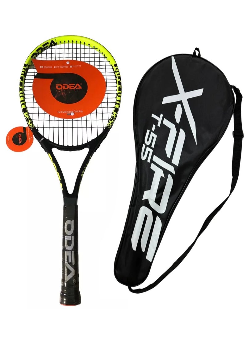 ODEA X-Fire T-55 Tennis Racquet For Professional Training With Bag 27Inch, Black/Green  - Image 1