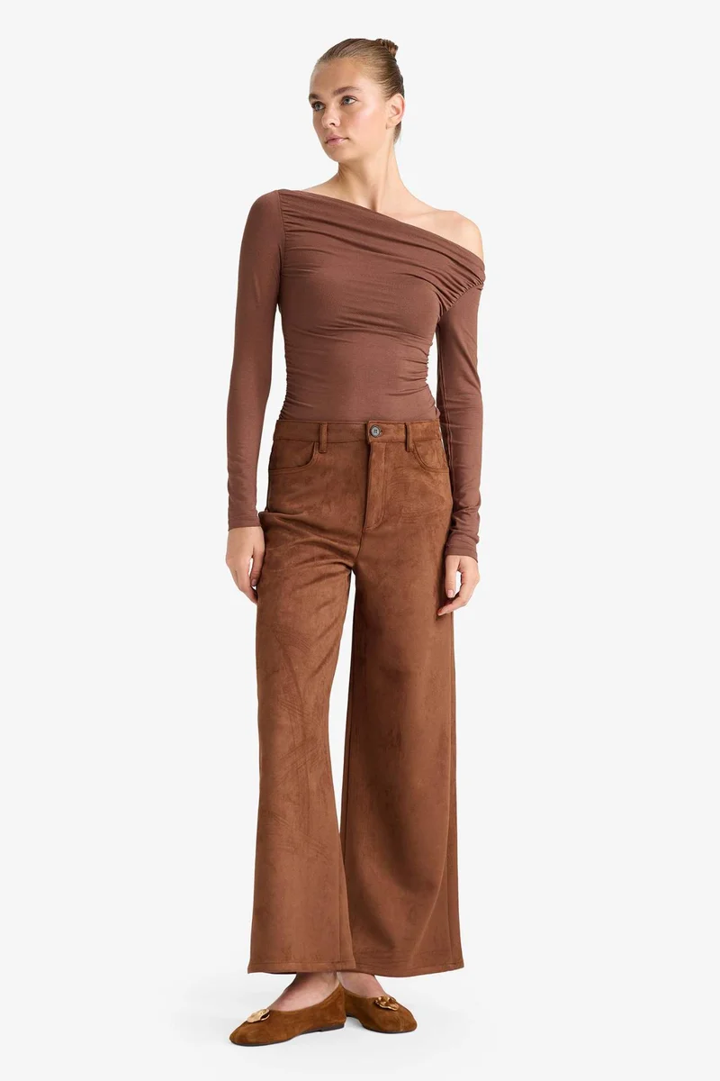 DeFacto Straight Fit Zip-Up Suede Trousers