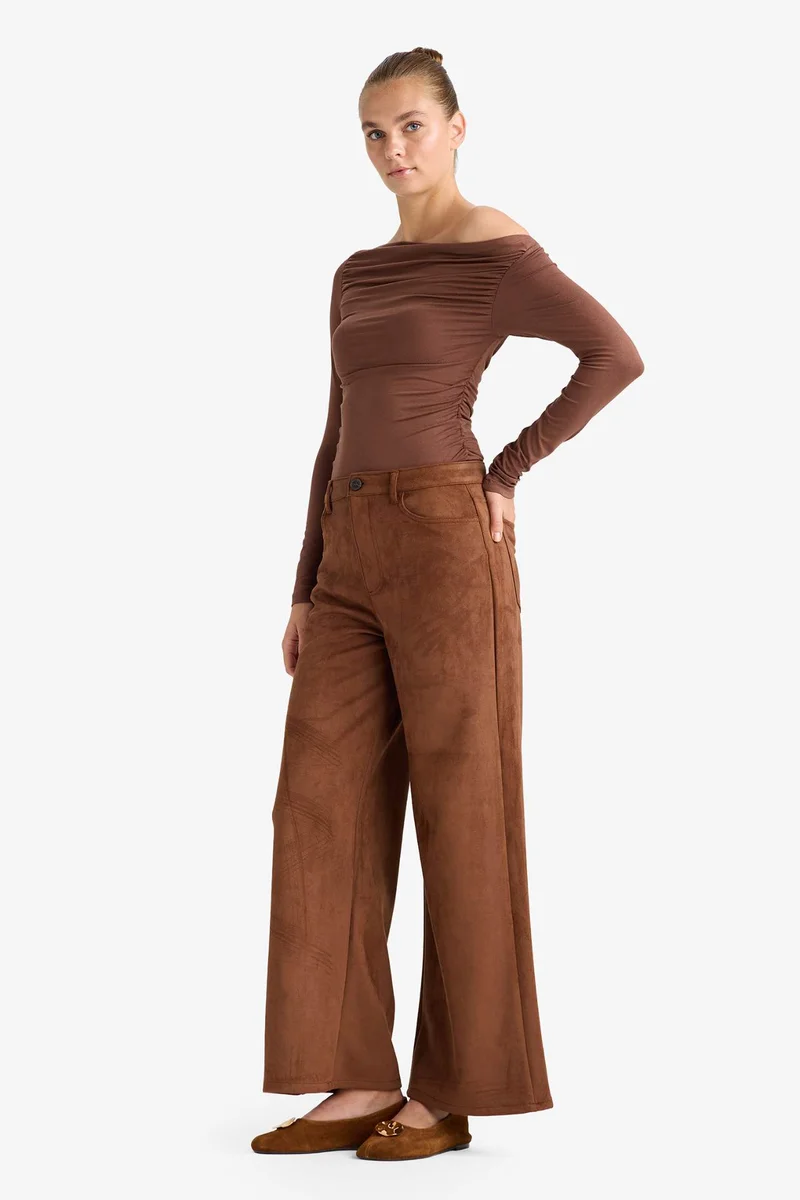 DeFacto Straight Fit Zip-Up Suede Trousers