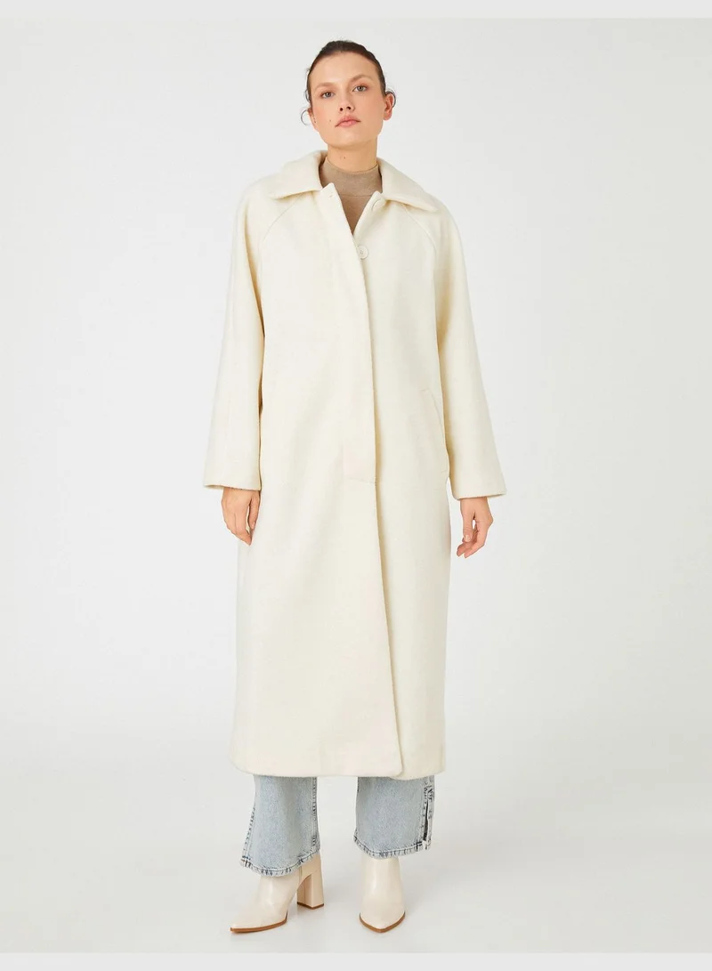 KOTON Oversized Coat Hide Button Lappel Neck Pocket
