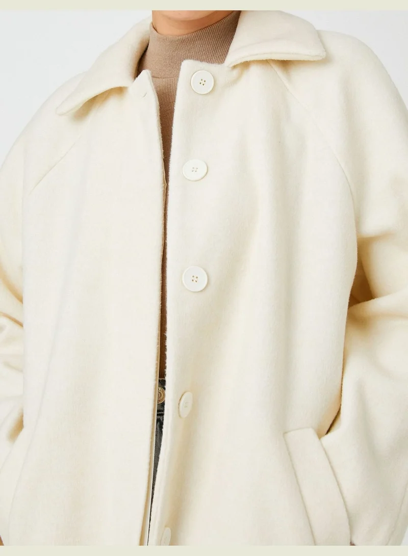KOTON Oversized Coat Hide Button Lappel Neck Pocket