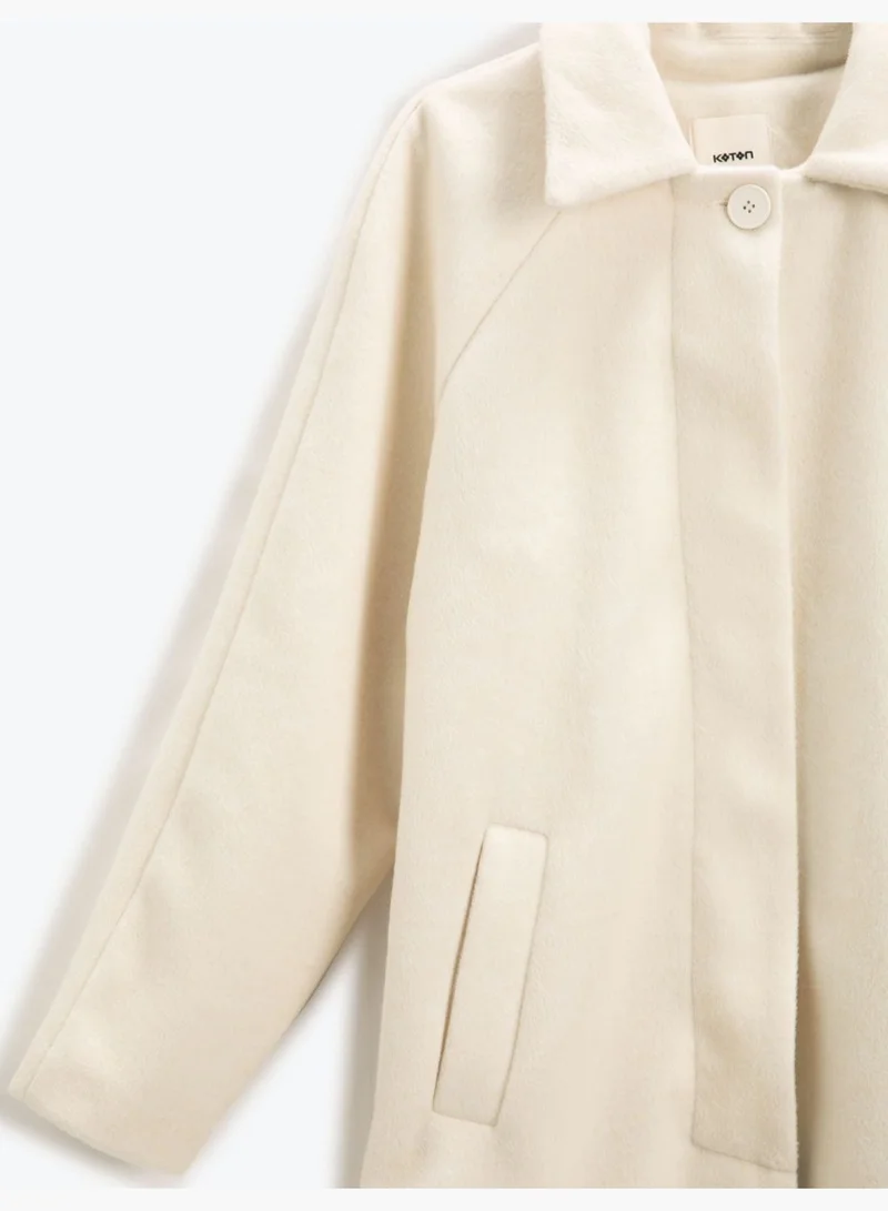 KOTON Oversized Coat Hide Button Lappel Neck Pocket