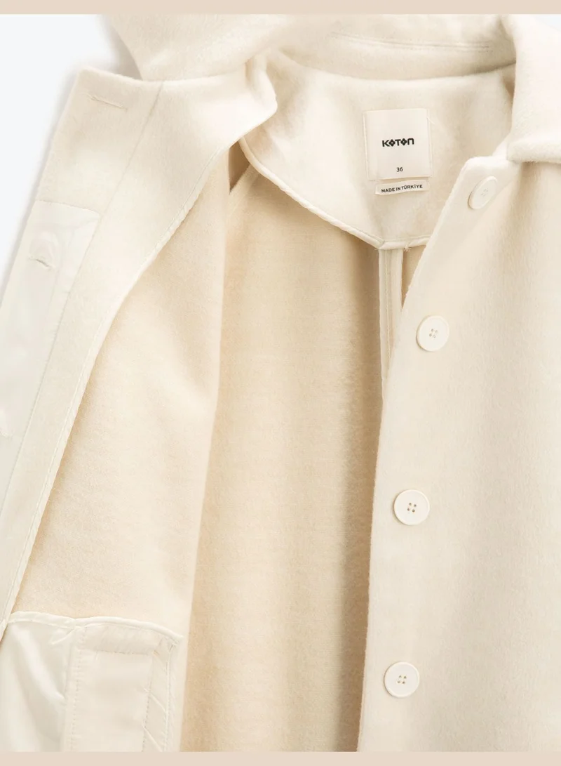 KOTON Oversized Coat Hide Button Lappel Neck Pocket