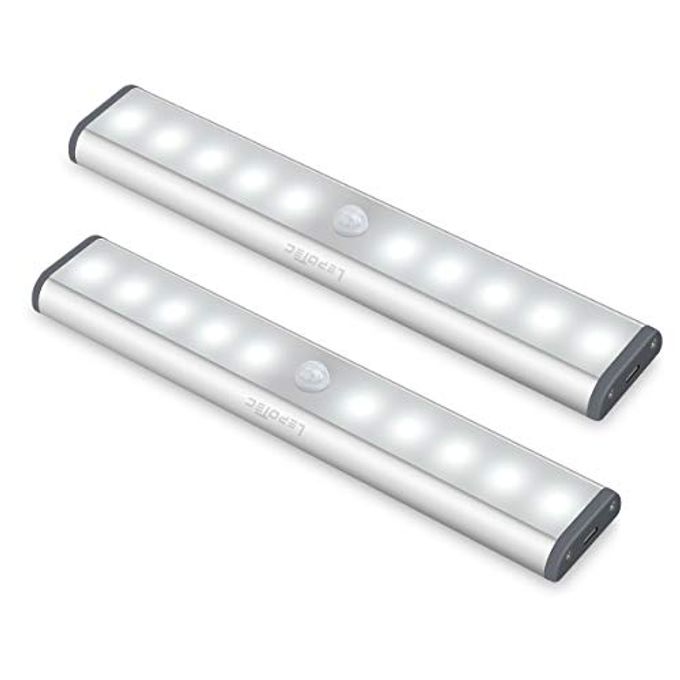 WIRELESS MOTION SENSOR CABINET LIGHTS 10LED USB RECHARGEABLE CLOSET LIGHTS LED UNDER CABINET LIGHTING FOR WARDROBEDRAWERSTAIRSCUPBOARDCOUNTERPANTRYSTAIRSSTICK ON ANYWHERE2 PACKWHITE LIGHT