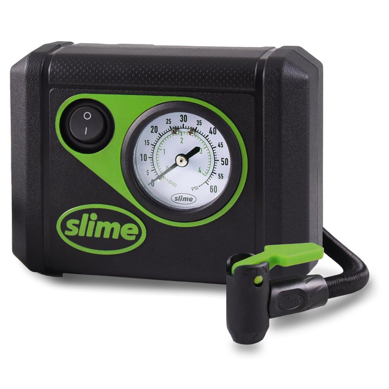 Slime 40059 Tire Inflator Junior Compact Powerful Portable Car Air Compressor Lightweight Analog Flat Tire Repair 12V 12 min Inflation
