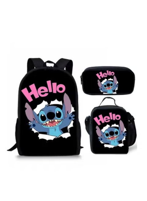 3-Piece 3D Print Insulated Lunch Backpack School Bag Set Multicolour