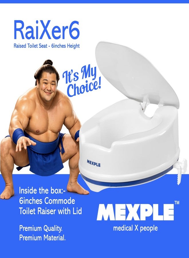 MEXPLE RaiXer6 Raised Toilet Seat Raiser Elevator (6 Inch) (5 Years Warranty) | Plastic Commode Seat Extension | Tool Free Installation | For Handicap, Knee Patients, Old Senior Citizen - White - Image 2