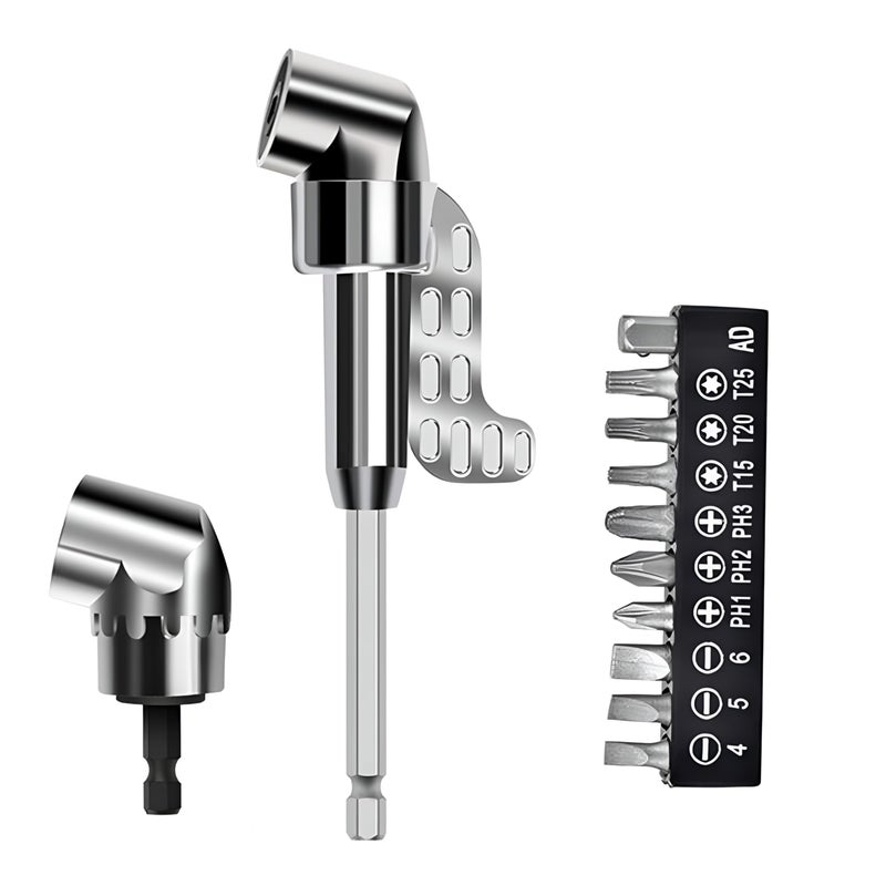TIDENBR 105 degree Right Angle Electric Drill Adapter, Suitable for Narrow Spaces, Quick Replacement of Impact Drive and Magnetic Screwdriver Socket with Drill Bit Corner Tool Screw Hub (Long + Short) - Image 1