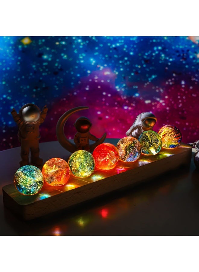 Generic 7 Chakra Natural Healing Spheres with LED Wooden Stand 40mm Crystal Quartz Stones for Meditation Positive Energy Night Light Decoration Balls Set for Home  - Image 1