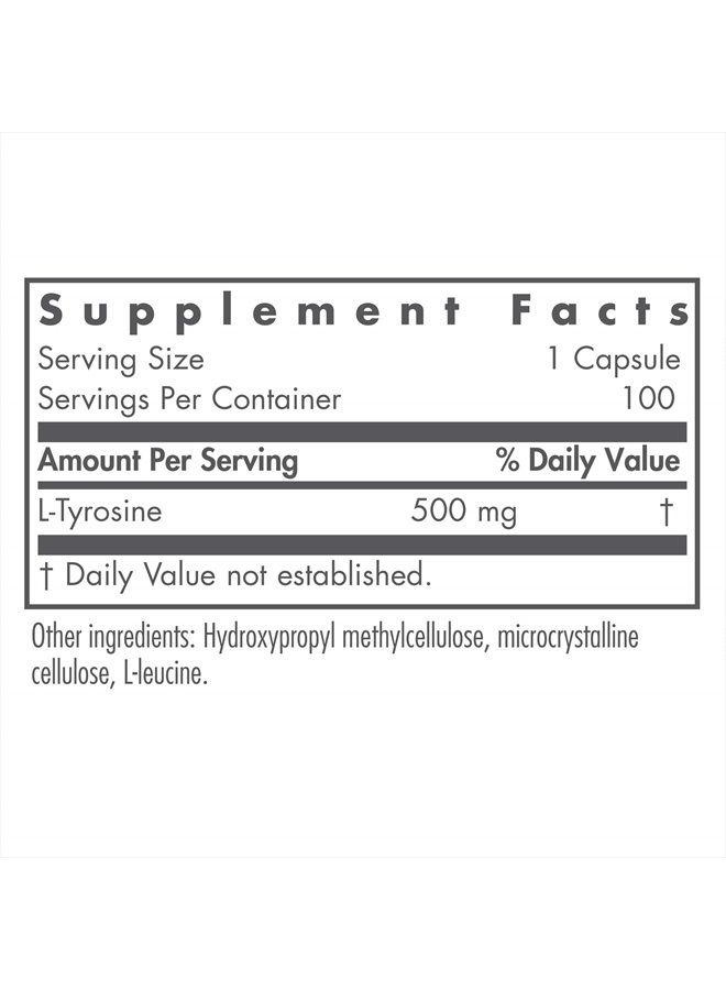 Nutricology L-Tyrosine 500 mg - Hormone Precursor, Brain - 100 Vegetarian Capsules - Image 2