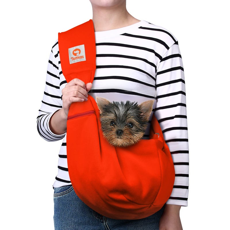 Tomkas Small Dog Sling Carrier - Zipper Pocket & Adjustable Strap - for 3-10 lbs Pets(Red) - Image 1