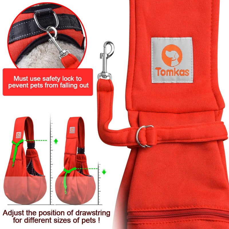 Tomkas Small Dog Sling Carrier - Zipper Pocket & Adjustable Strap - for 3-10 lbs Pets(Red) - Image 5