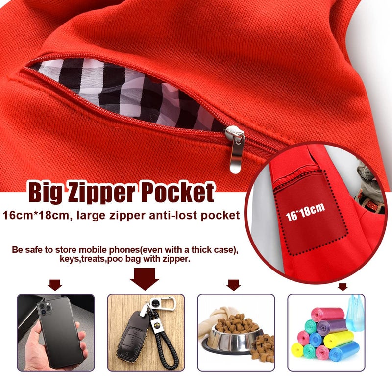Tomkas Small Dog Sling Carrier - Zipper Pocket & Adjustable Strap - for 3-10 lbs Pets(Red) - Image 2