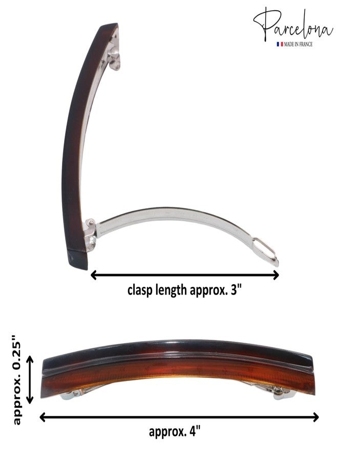 Parcelona French Sleek Groove Tortoise Shell Brown and Black Large 4” Celluloid Made in France Set of 2 Hair Clip Barrettes for Women and Girls - Image 5
