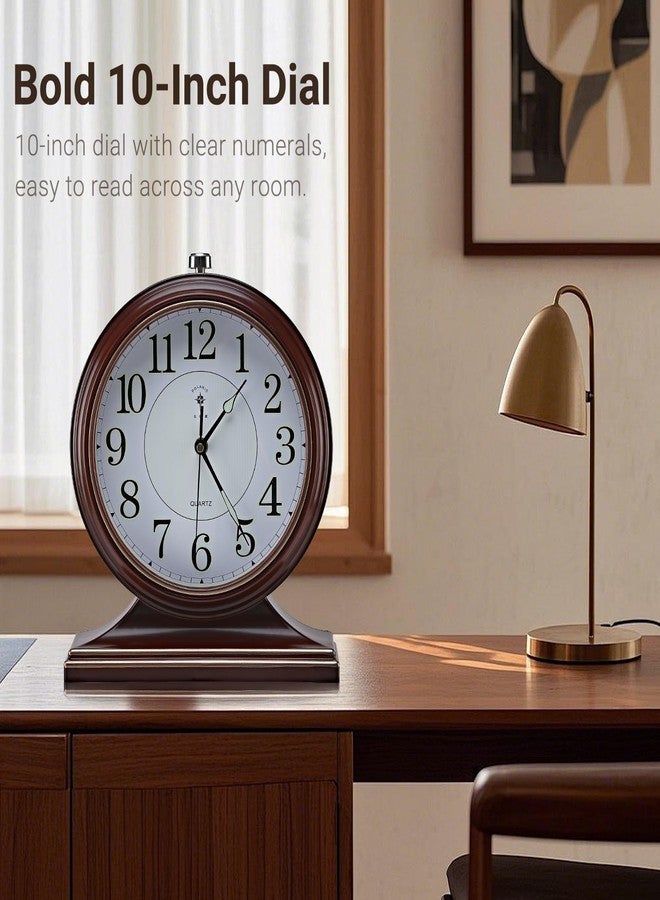 10-inch Vintage Mantel Desk Clock, Silent Desk Clock for Living Room Décor, Easy to Read Larege Retro Mantel Clocks for Fireplace and Shelf Decoration. (Brown) - Image 2