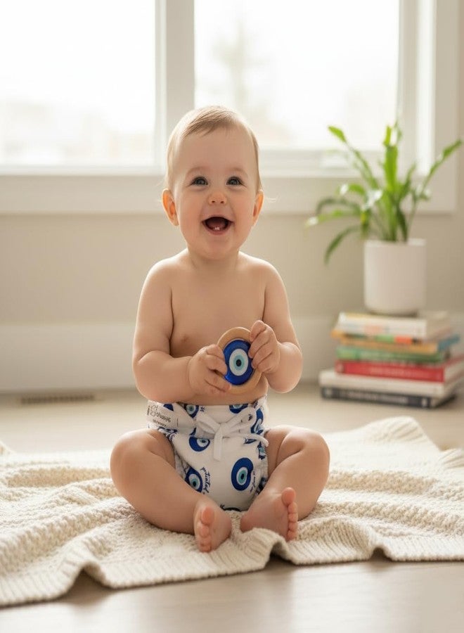 SNUGKINS Dry Feel Padded Langot/Nappies for New Born Baby 6-10 Months | 100% Pure Cotton Cloth Nappies | Washable & Reusable | Evil Eye Pack of 1 - Image 3