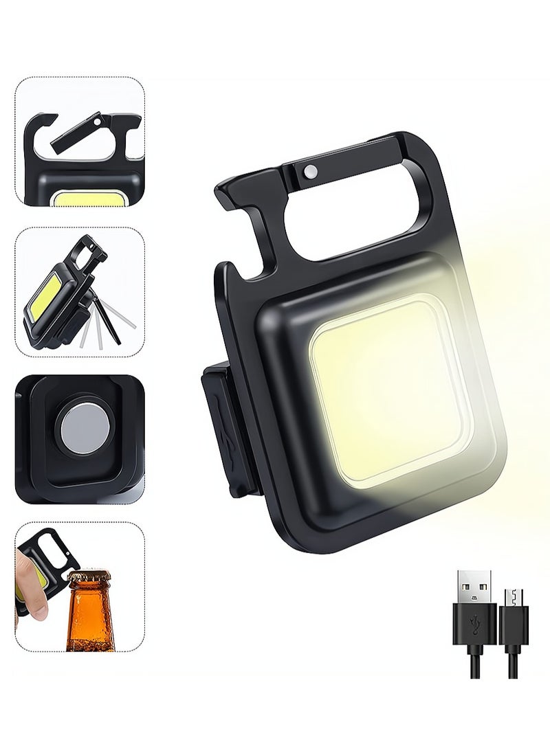 Excefore - Small LED Flashlight, Rechargeable Keychain Mini Flashlight, 4 Light Modes Portable Pocket Light with Folding Bracket Bottle Opener and Magnet Base for Fishing Walking Camping Outdoor Indoor - Image 1