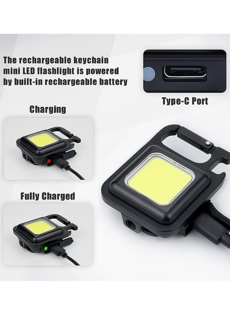 Excefore - Small LED Flashlight, Rechargeable Keychain Mini Flashlight, 4 Light Modes Portable Pocket Light with Folding Bracket Bottle Opener and Magnet Base for Fishing Walking Camping Outdoor Indoor - Image 1