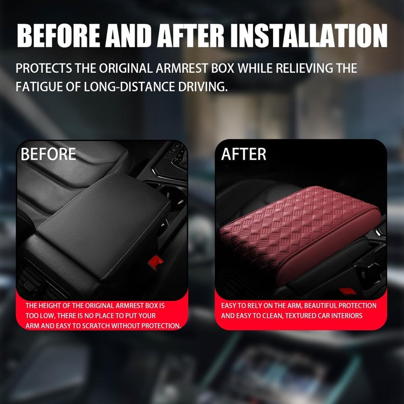 Bittwee Car Armrest Cushion, Automotive Anti-Scratch Leather Memory Foam Center Console Pad Cover Protector Elbow Pillow Armrest Seat Box with Organizer Pockets Storage Bag, Universal Fit - Image 3