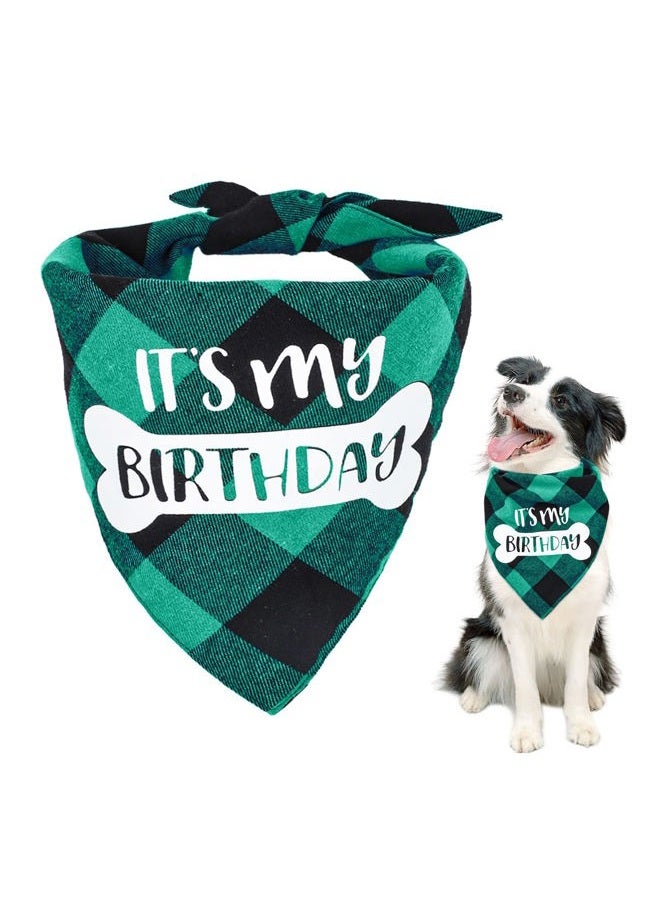 VIPITH Dog Birthday Bandana, VIPITH Double Sided Cotton Triangle Dog Bandanas Dog Birthday Party Supplies Dog Bandanas Boy Girl Dog Birthday Gift Plaid Bibs Scarf for Small to Large Dogs Cats Pets (Green) - Image 1