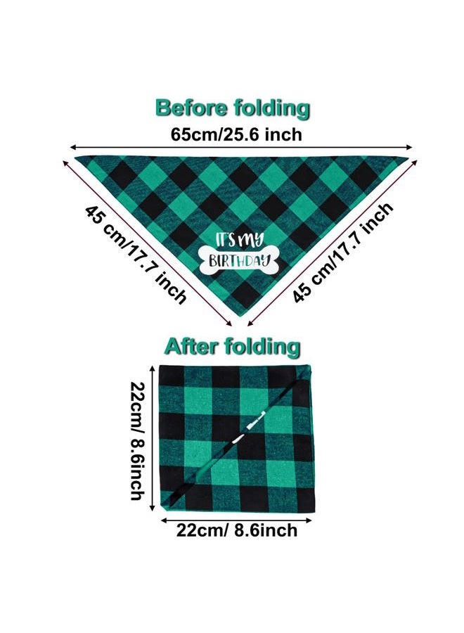 VIPITH Dog Birthday Bandana, VIPITH Double Sided Cotton Triangle Dog Bandanas Dog Birthday Party Supplies Dog Bandanas Boy Girl Dog Birthday Gift Plaid Bibs Scarf for Small to Large Dogs Cats Pets (Green) - Image 2