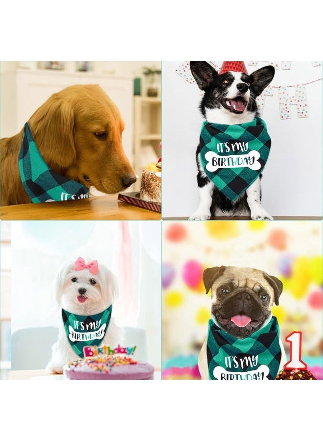 VIPITH Dog Birthday Bandana, VIPITH Double Sided Cotton Triangle Dog Bandanas Dog Birthday Party Supplies Dog Bandanas Boy Girl Dog Birthday Gift Plaid Bibs Scarf for Small to Large Dogs Cats Pets (Green) - Image 5