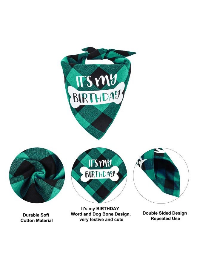 VIPITH Dog Birthday Bandana, VIPITH Double Sided Cotton Triangle Dog Bandanas Dog Birthday Party Supplies Dog Bandanas Boy Girl Dog Birthday Gift Plaid Bibs Scarf for Small to Large Dogs Cats Pets (Green) - Image 3