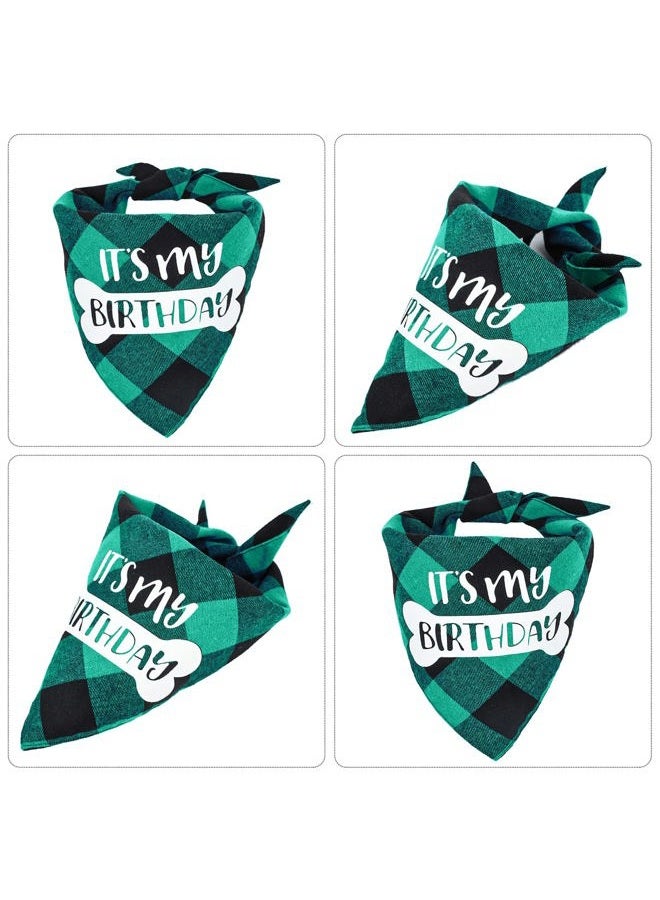 VIPITH Dog Birthday Bandana, VIPITH Double Sided Cotton Triangle Dog Bandanas Dog Birthday Party Supplies Dog Bandanas Boy Girl Dog Birthday Gift Plaid Bibs Scarf for Small to Large Dogs Cats Pets (Green) - Image 4
