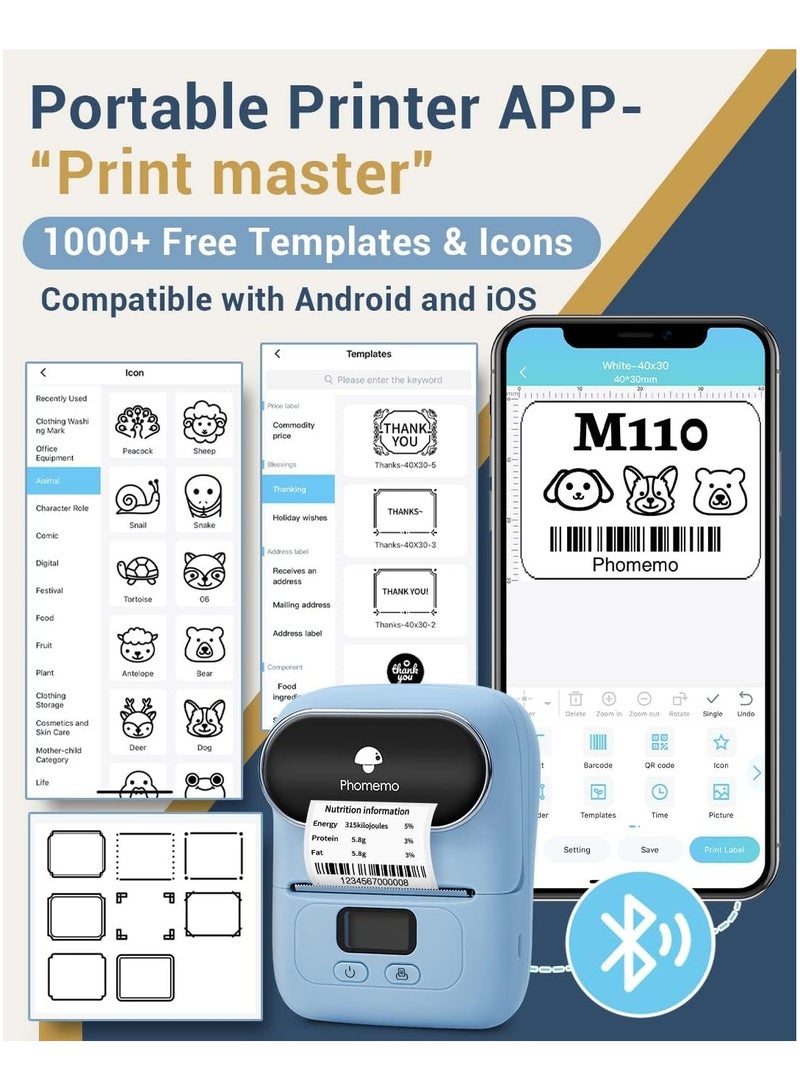 phomemo M110 Label Maker Machine with 50mm Print Width, Portable Bluetooth Thermal Label Printer, Barcode Printer for Clothing, Jewelry, Retail, Mailing, Compatible with Android IOS System (Blue) - Image 4
