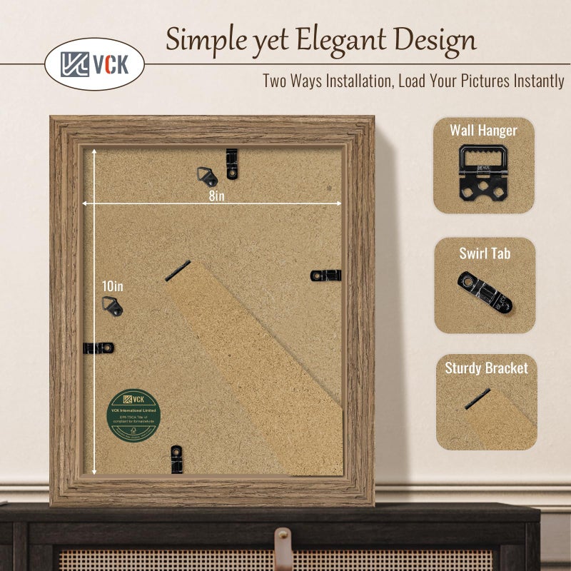 VCK 8x10 Picture Frame 3 Pack - Brown Walnut  Natural Textured Solid Wood Frame  Wall Gallery Frame - Image 3