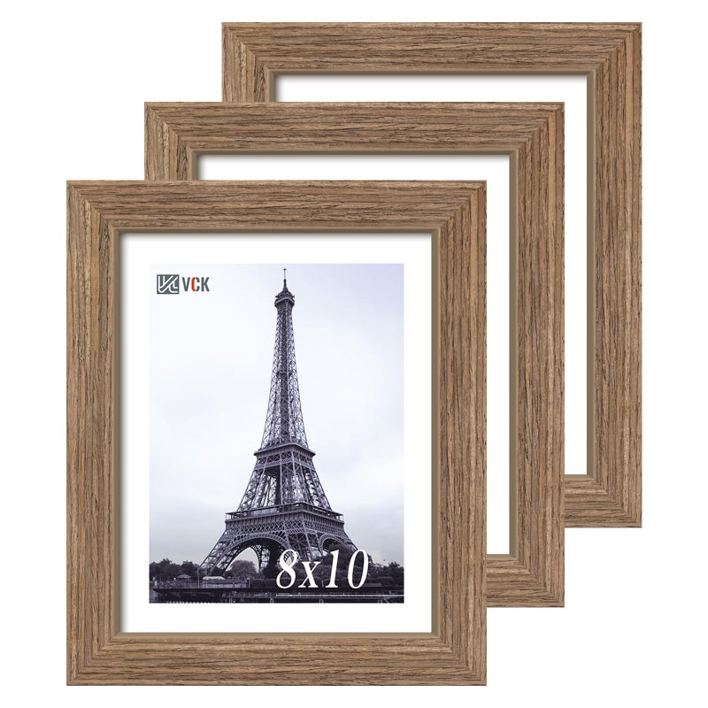 VCK 8x10 Picture Frame 3 Pack - Brown Walnut  Natural Textured Solid Wood Frame  Wall Gallery Frame - Image 1