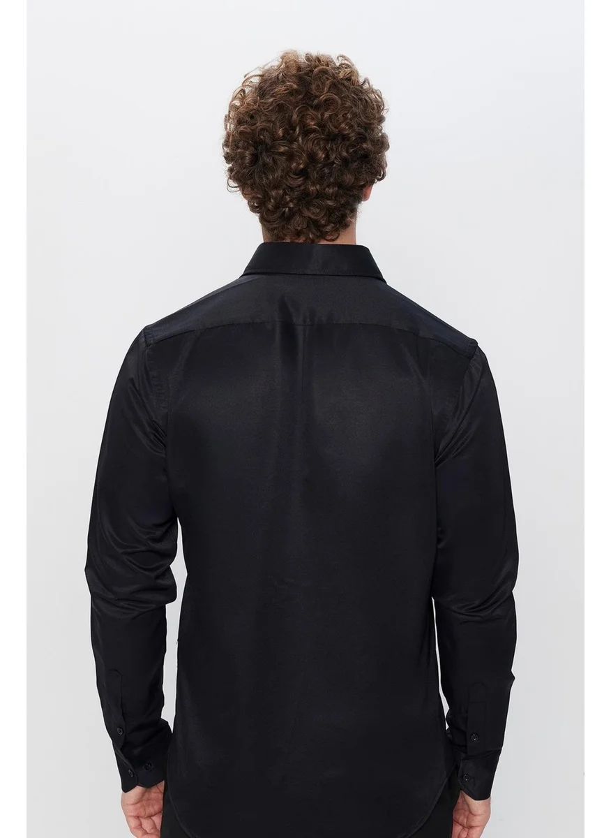 تودورس Slim Fit Slim Cut Long Sleeve Front Handle Plain 4 Seasons Men's Shirt