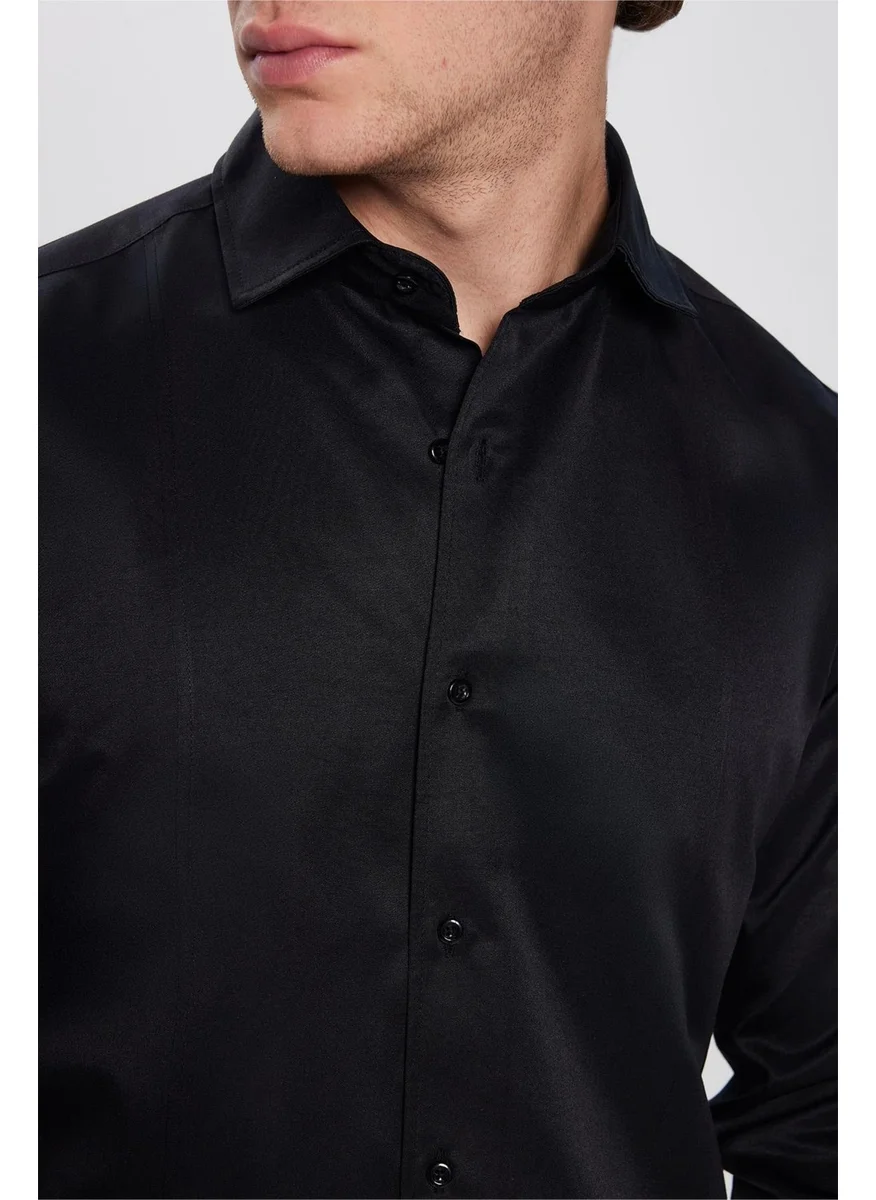 تودورس Slim Fit Slim Cut Long Sleeve Front Handle Plain 4 Seasons Men's Shirt